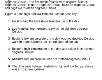 Logic Puzzle: High and low temperatures worksheet