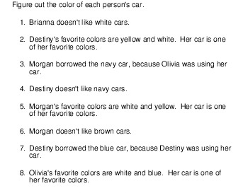 Logic Puzzle: Color of cars teaching resource Logic Puzzle: Color of cars teaching resource