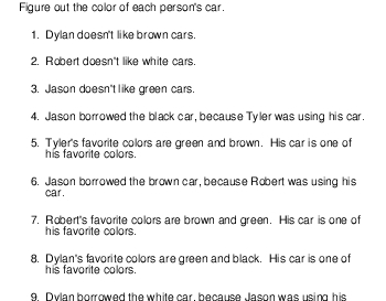 September: Logic Puzzle: Color of cars worksheet