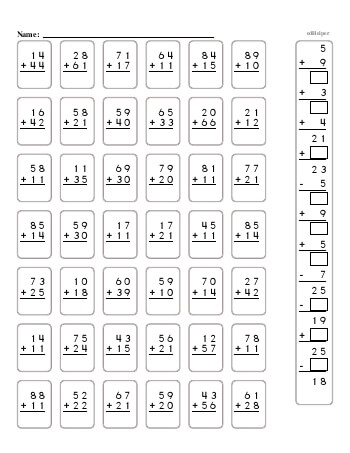 addition worksheet no carrying