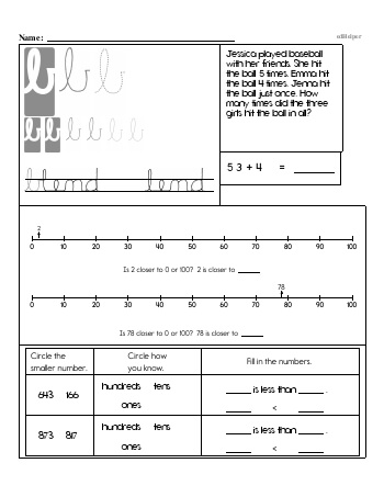 Writing cursive B with second grade mixed work worksheet