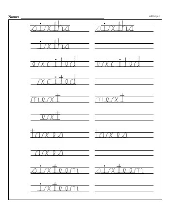 Writing cursive X with second grade mixed work (Book #2) teaching resource