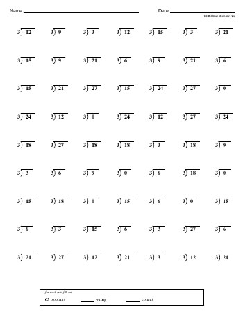 Division Minute: Divide by 3 only (dividend up to 27) teaching resource Division Minute: Divide by 3 only (dividend up to 27) teaching resource