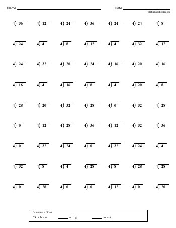 Division Minute: Divide by 4 only (dividend up to 36) teaching resource Division Minute: Divide by 4 only (dividend up to 36) teaching resource