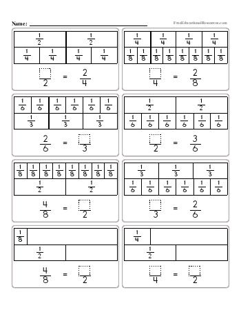 teach Equivalent Fractions Worksheet - Easiest - Numerator is 1