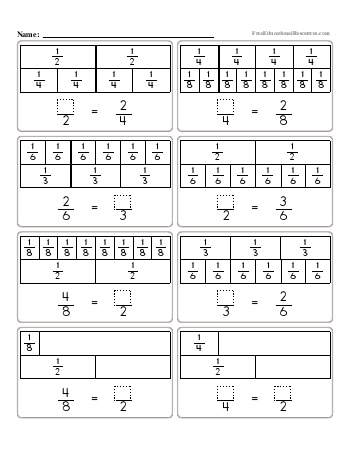 equivalent fractions worksheet grade 2