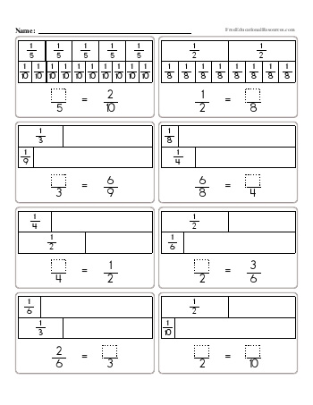 teach Equivalent Fractions Worksheet #2 - Missing Numerator