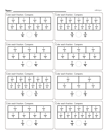 teach Compare Fractions Worksheet #1