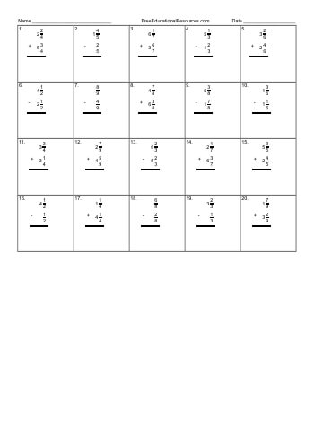 teach Adding and subtracting mixed numbers with like denominators - Worksheet #2
