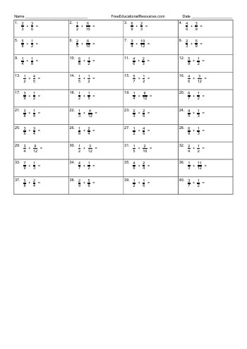 Adding fractions - Worksheet #1 worksheet