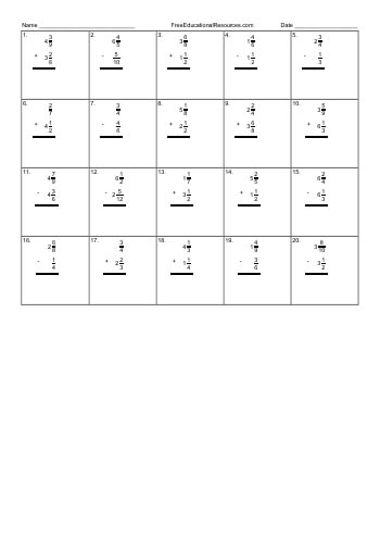 teach Adding and subtracting mixed numbers - Worksheet #2