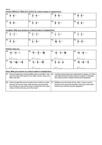 teach Adding and subtracting mixed numbers and fractions workbook
