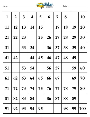 teach Hundreds Chart:  Fill in 15 numbers