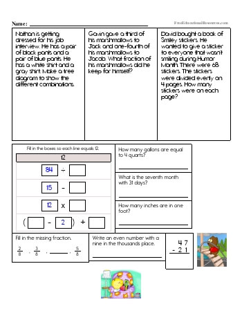 4th grade math review worksheets freeeducationalresourcescom