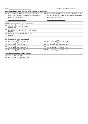 4th Grade Math Review Worksheets | FreeEducationalResources.com