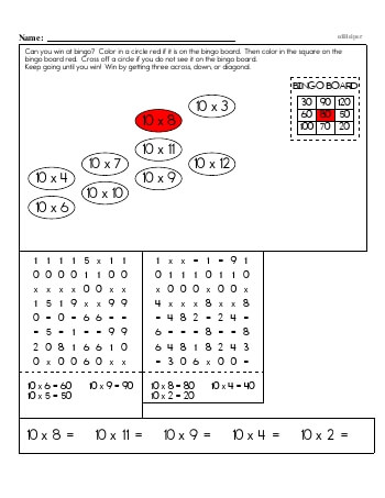 teach Multiplication Facts: 10s (10 x number)