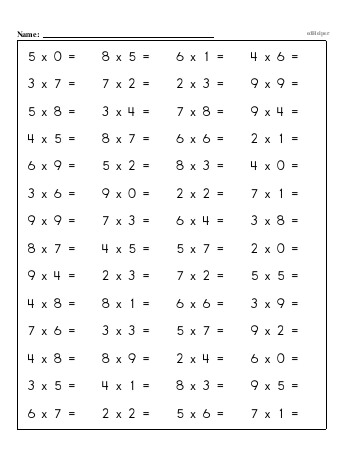 Multiplication Review Workbook - 0 to 9 - Book #2 worksheet