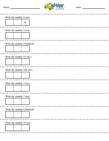 teach Make a number from one place value (first answer given) teach Make a number from one place value (first answer given)