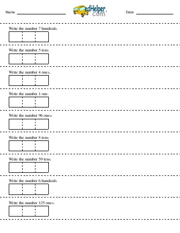 Make a number from one place value worksheet Make a number from one place value worksheet