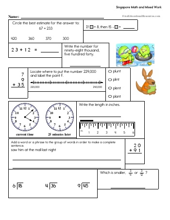 1 for math grade worksheets singapore Worksheets FreeEducationalResources.com  Math Singapore