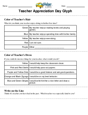 Teacher Appreciation Day Glyph worksheet