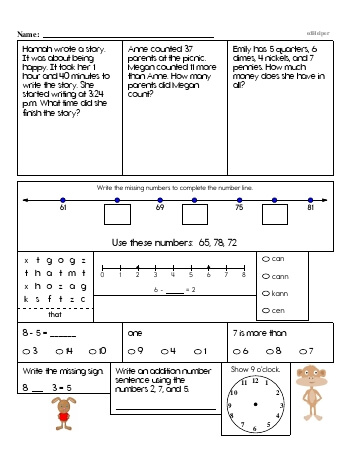 First Grade Word Problems Resource Book (Week #11) worksheet