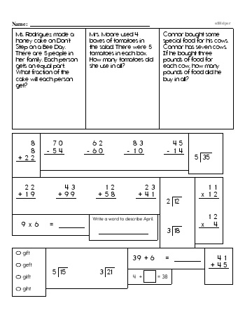 Third Grade Word Problems Resource Book (Week #14) worksheet