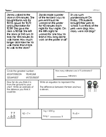 Fifth Grade Word Problems Resource Book (Week #1) worksheet
