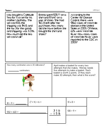 Sixth Grade Word Problems Resource Book (Week #3) worksheet